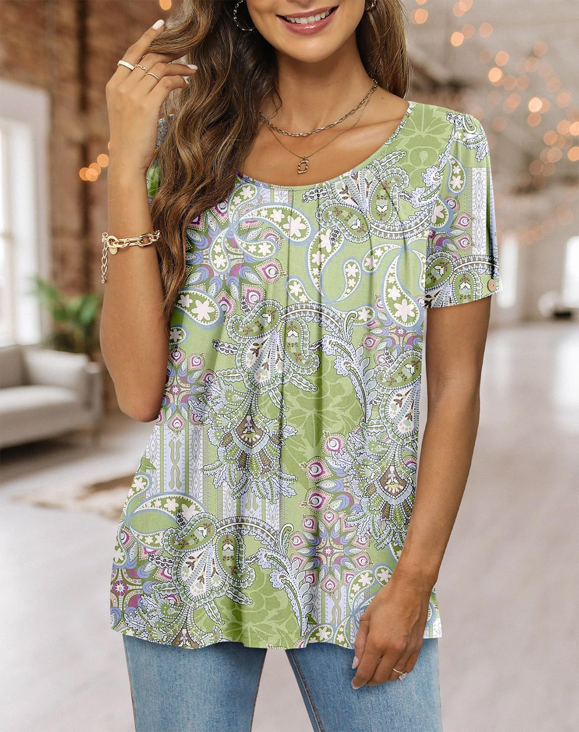 Blusa Casual de Mujer Fairy – Blusa Fluida con Cuello Redondo y Mangas Cortas