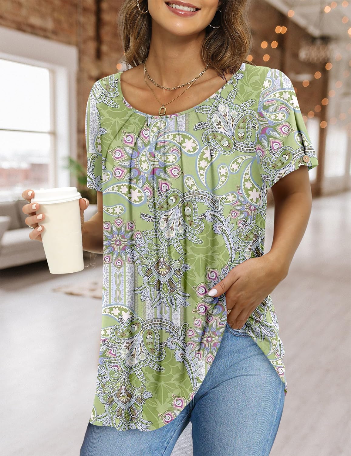 Blusa Casual de Mujer Fairy – Blusa Fluida con Cuello Redondo y Mangas Cortas