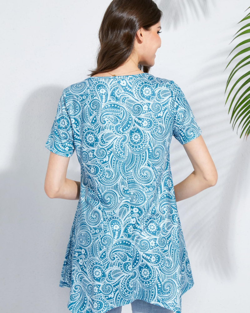 Luna Tunique Femme Été – Florale Paisley Col Rond Manches Courtes