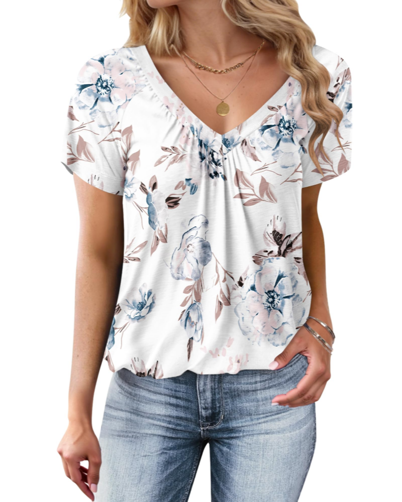 Mia Dames T-shirt Zomer – V-hals Bolzoom Losse Elegante Pasvorm