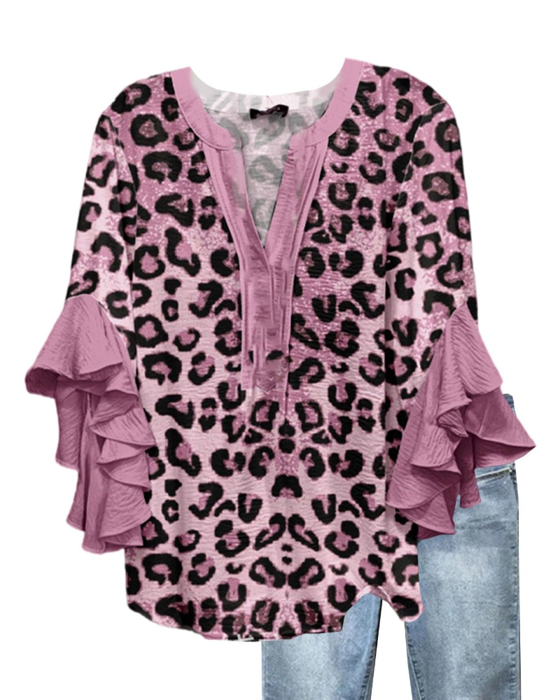 Avac Blouse Femme – Col V Manches 3/4 à Volants Grande Taille