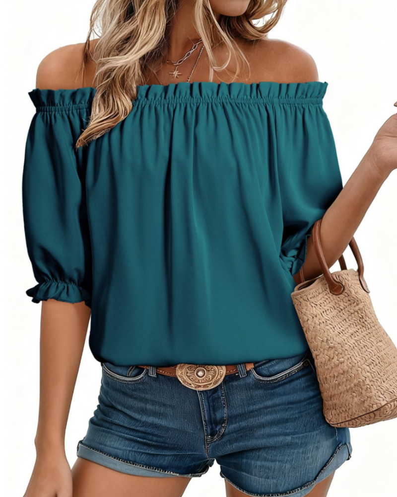 Sophia Bluse til kvinder med bare skuldre – elegant top med puffede ærmer til sommeren