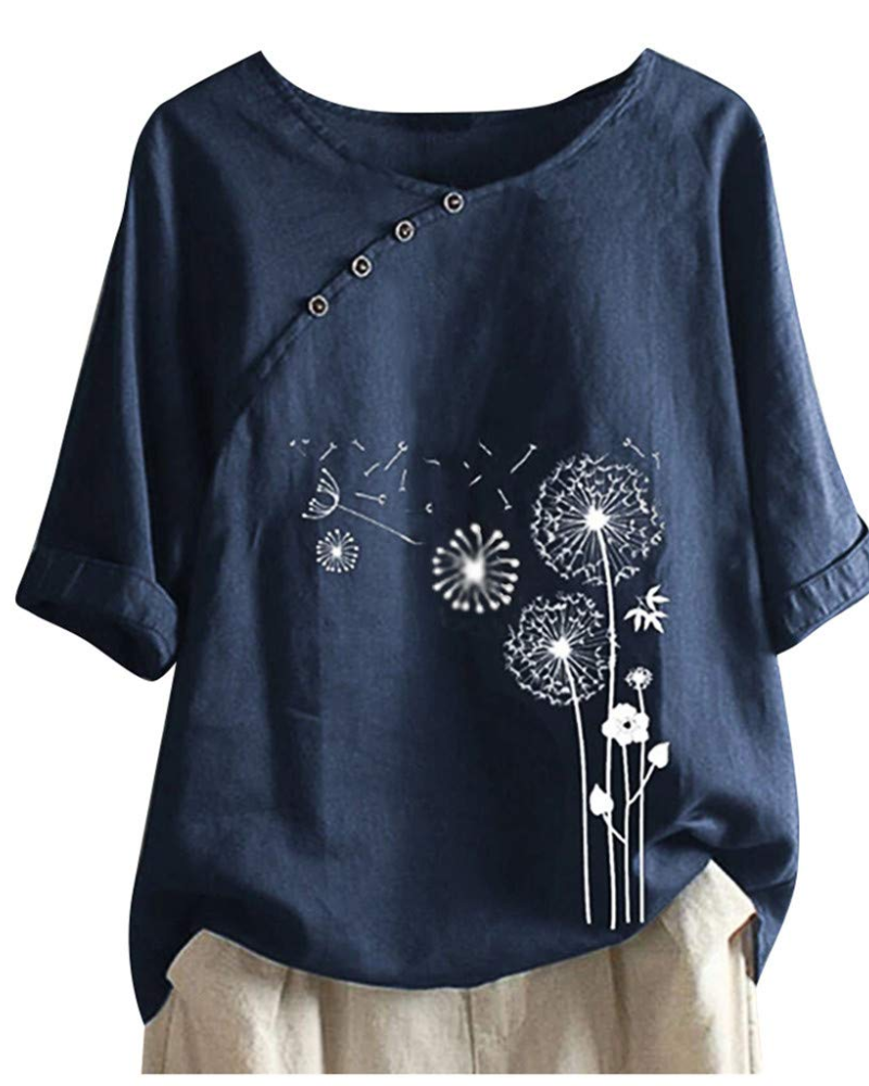 Lanie Women's Summer Blouse – Buttoned Short Sleeve Linen Cotton