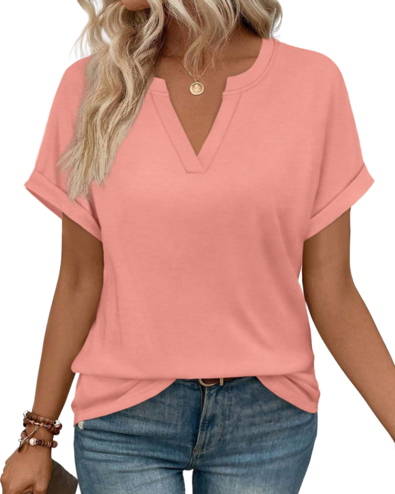 Ivy Bluse Damen V-Ausschnitt – Leichtes Tunika-Oberteil mit kurzen Ärmeln und eleganten Umschlägen