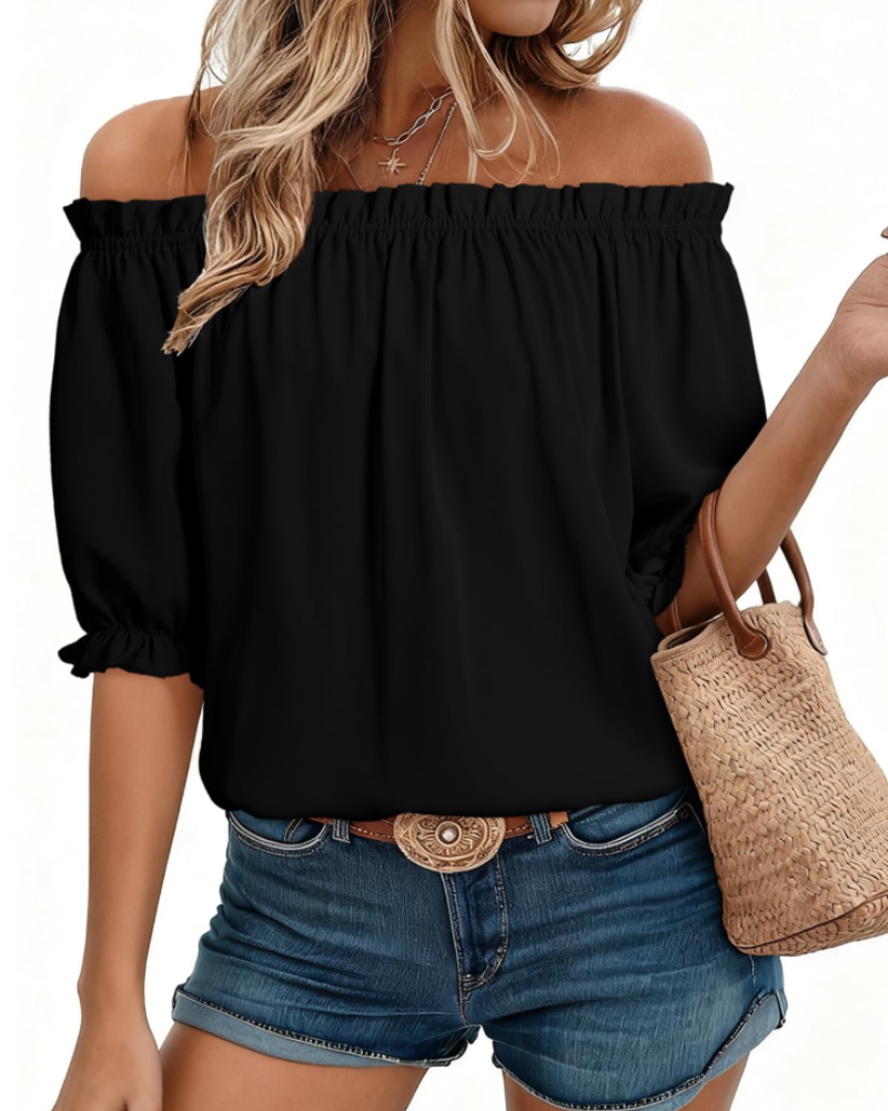 Sophia Bluse til kvinder med bare skuldre – elegant top med puffede ærmer til sommeren