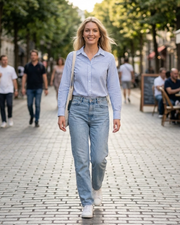 Camille ženska košulja na kockice – elegantna pamučna bluza s V-izrezom i gumbima
