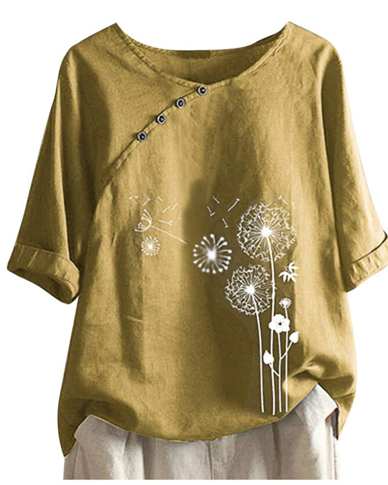 Lanie Women's Summer Blouse – Buttoned Short Sleeve Linen Cotton