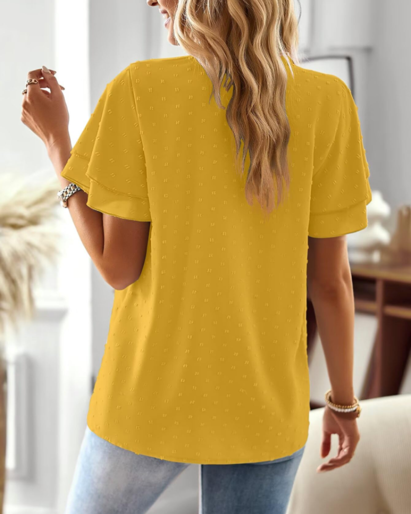 Maya T-Shirt Femme Été – Col V Dentelle Crochet Manches Courtes