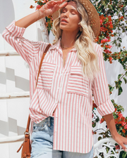 Mila Blouse Femme – Rayée Coton Col V Boutonnée Manches Longues