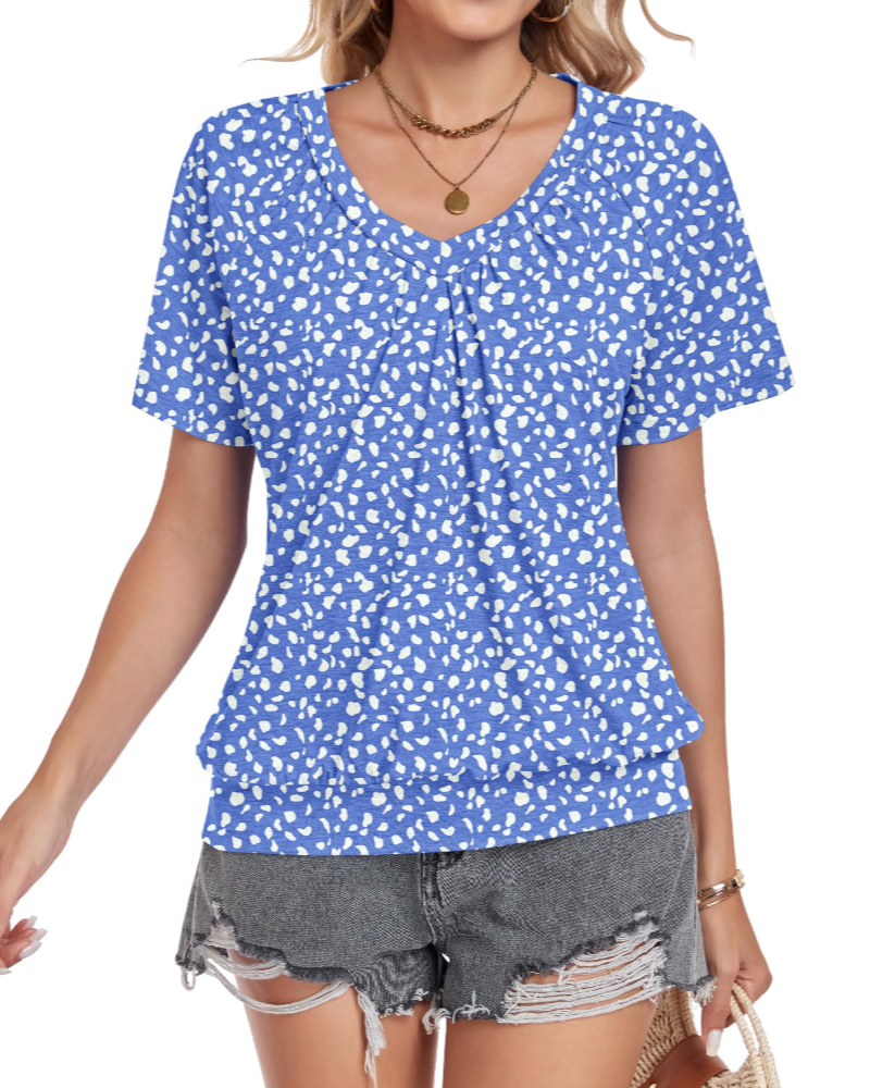 Mia Dames T-shirt Zomer – V-hals Bolzoom Losse Elegante Pasvorm