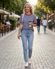 Sofia T-Shirt Damen Sommer – Lässiges gestreiftes Oberteil mit Rundhalsausschnitt und kurzen Ärmeln aus fließendem Stoff