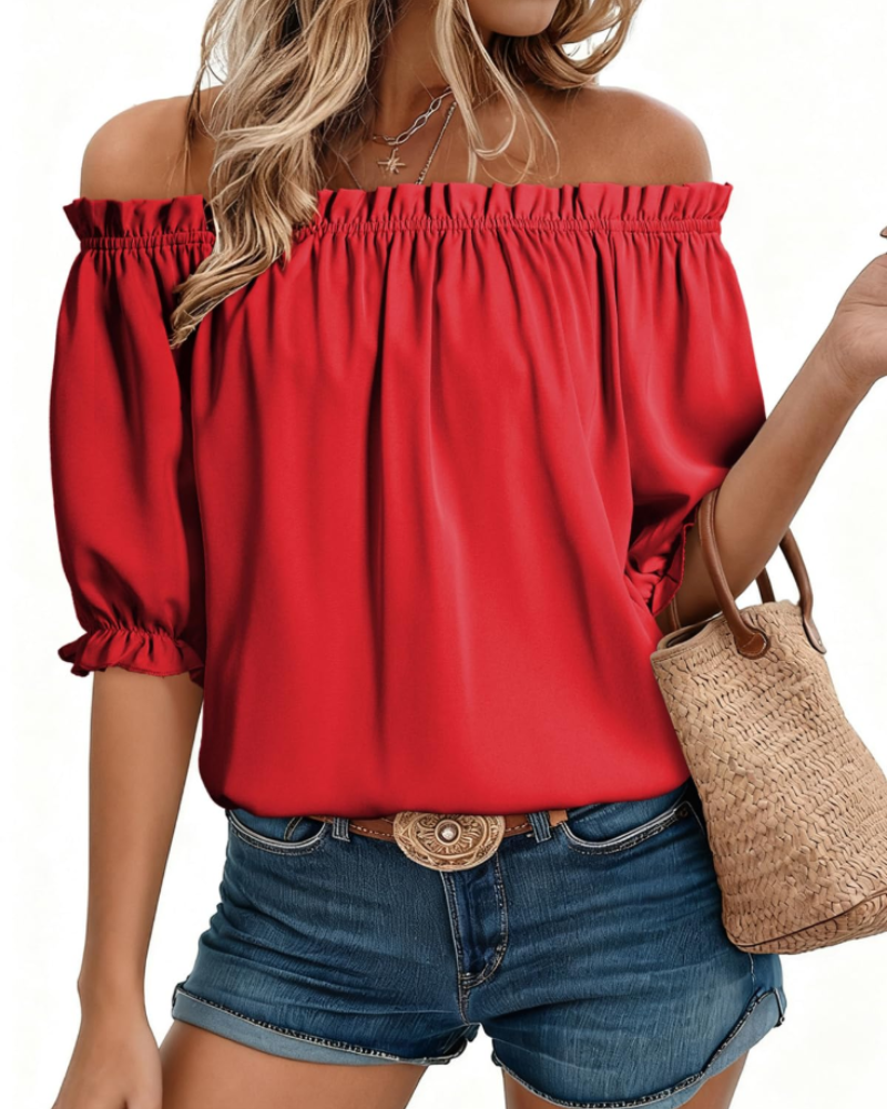Sophia Bluse til kvinder med bare skuldre – elegant top med puffede ærmer til sommeren