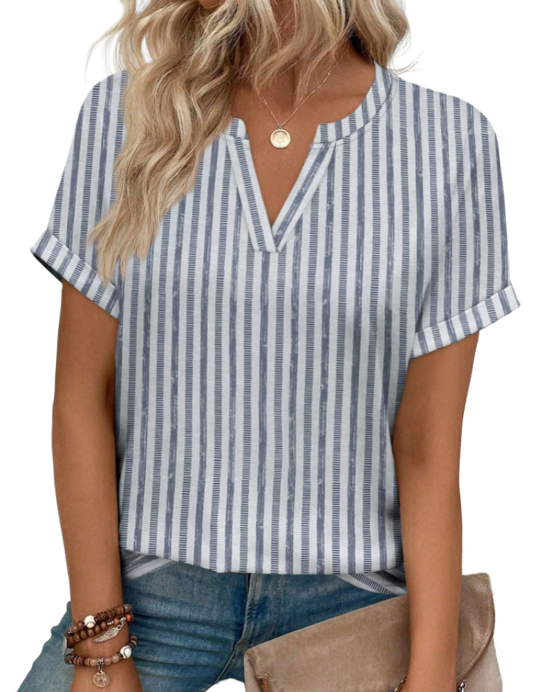 Ivy Bluse Damen V-Ausschnitt – Leichtes Tunika-Oberteil mit kurzen Ärmeln und eleganten Umschlägen