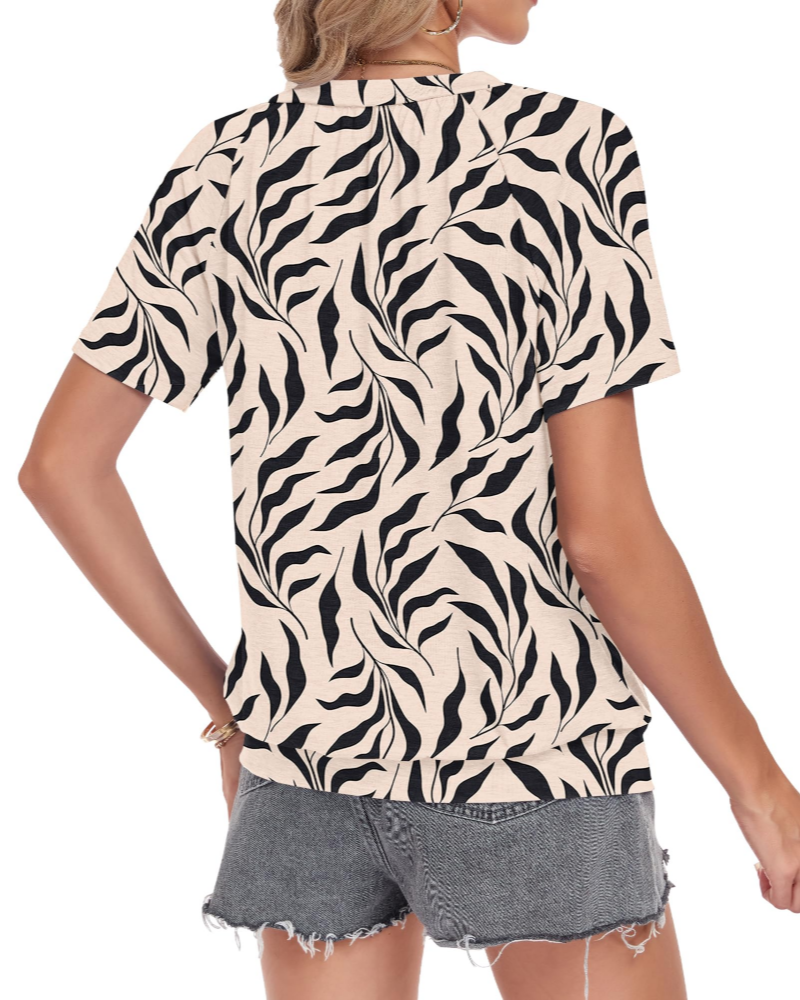 Lana Damen T-Shirt Sommer – V-Ausschnitt Kurzarm Ballsaum