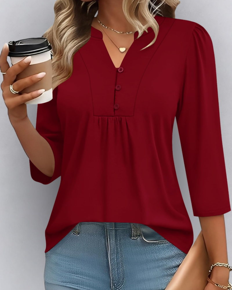 Hailey Chemisier Bohemia Mujer – Blusa con Cuello en V Plisada y Mangas 3/4
