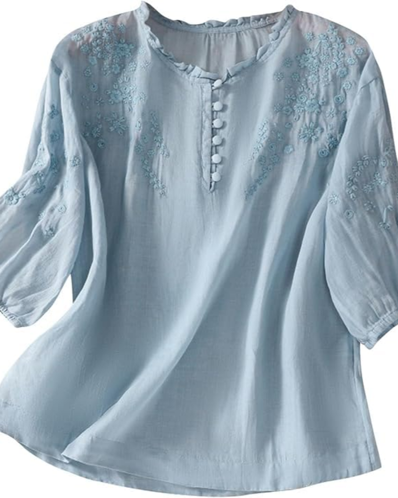 Brightyn Chemisier Bohème Femme en Coton – Blouse Brodée Manches 3/4