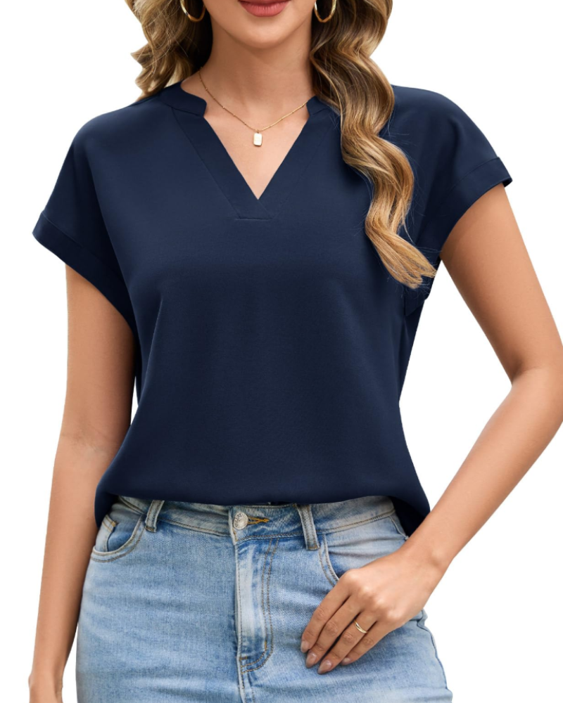 Blusa Livia Mulher Verão – Decote V Henley Lisa Tamanho Grande
