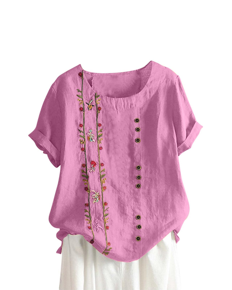 Olivia Tunique Femme Été – Lin Fleuri Col Rond Coupe Ample