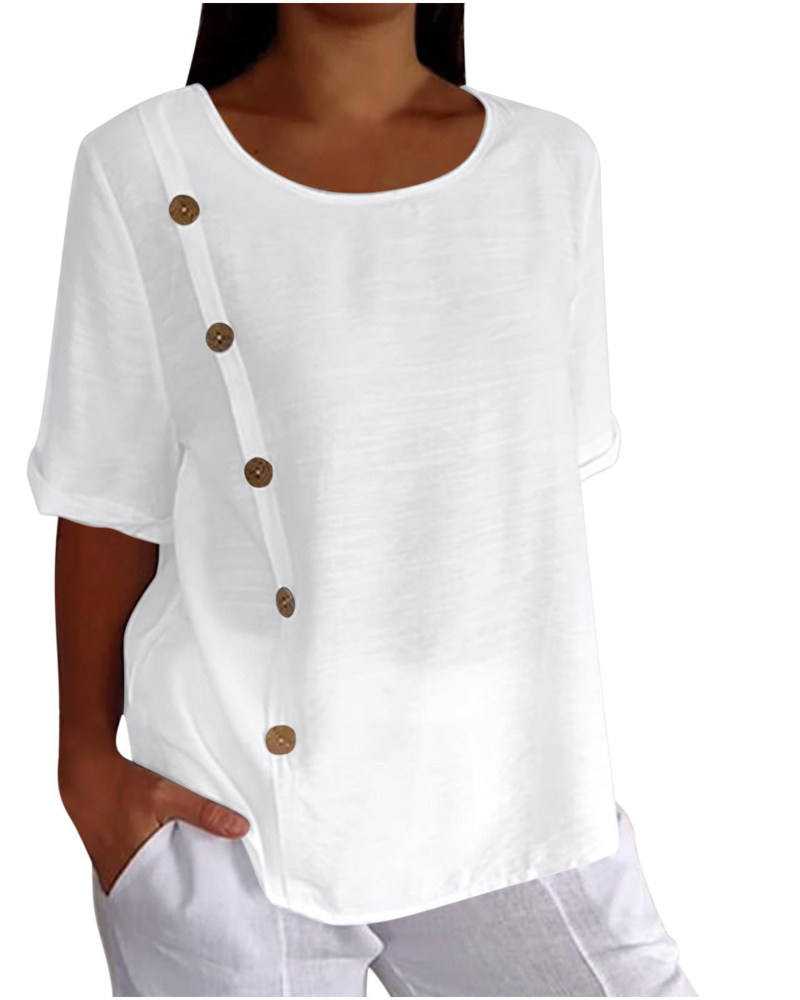 Ivy T-Shirt Damen Sommer – Baumwolle Leinen mit floralem Druck und V-Ausschnitt