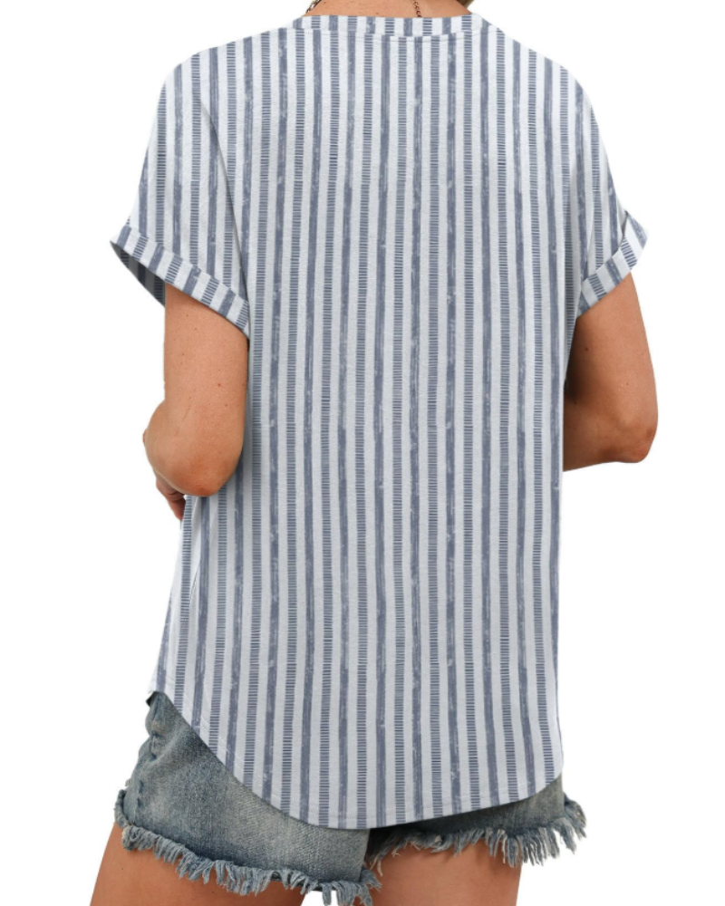 Ivy Bluse Damen V-Ausschnitt – Leichtes Tunika-Oberteil mit kurzen Ärmeln und eleganten Umschlägen