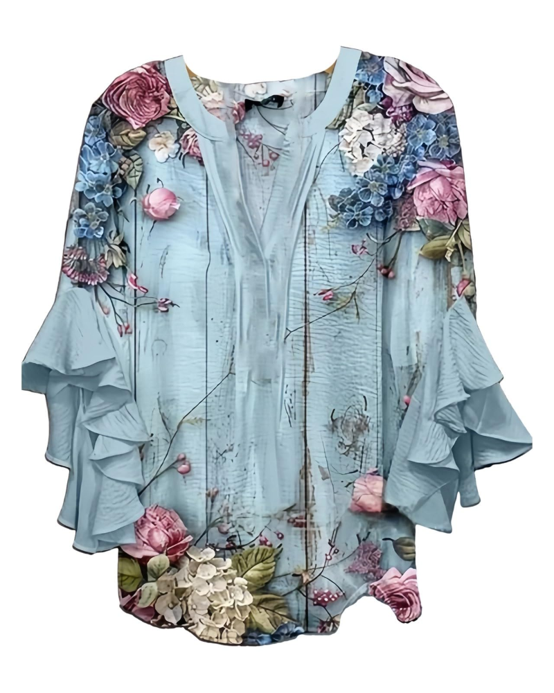 Avac Blouse Femme – Col V Manches 3/4 à Volants Grande Taille
