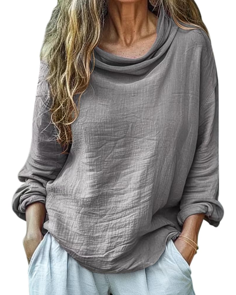 Grace Blouse Femme – Lin Coton Col Rond Manches Longues