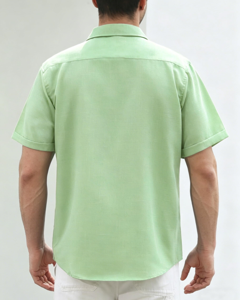 Asher Chemise Homme en Lin – Chemise Manches Courtes à Boutons Cachés