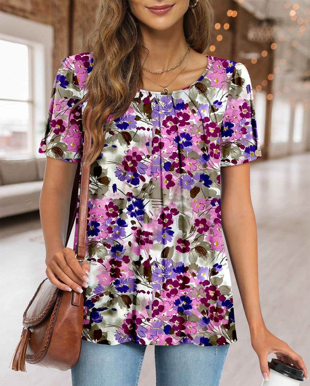 Blusa Casual de Mujer Fairy – Blusa Fluida con Cuello Redondo y Mangas Cortas