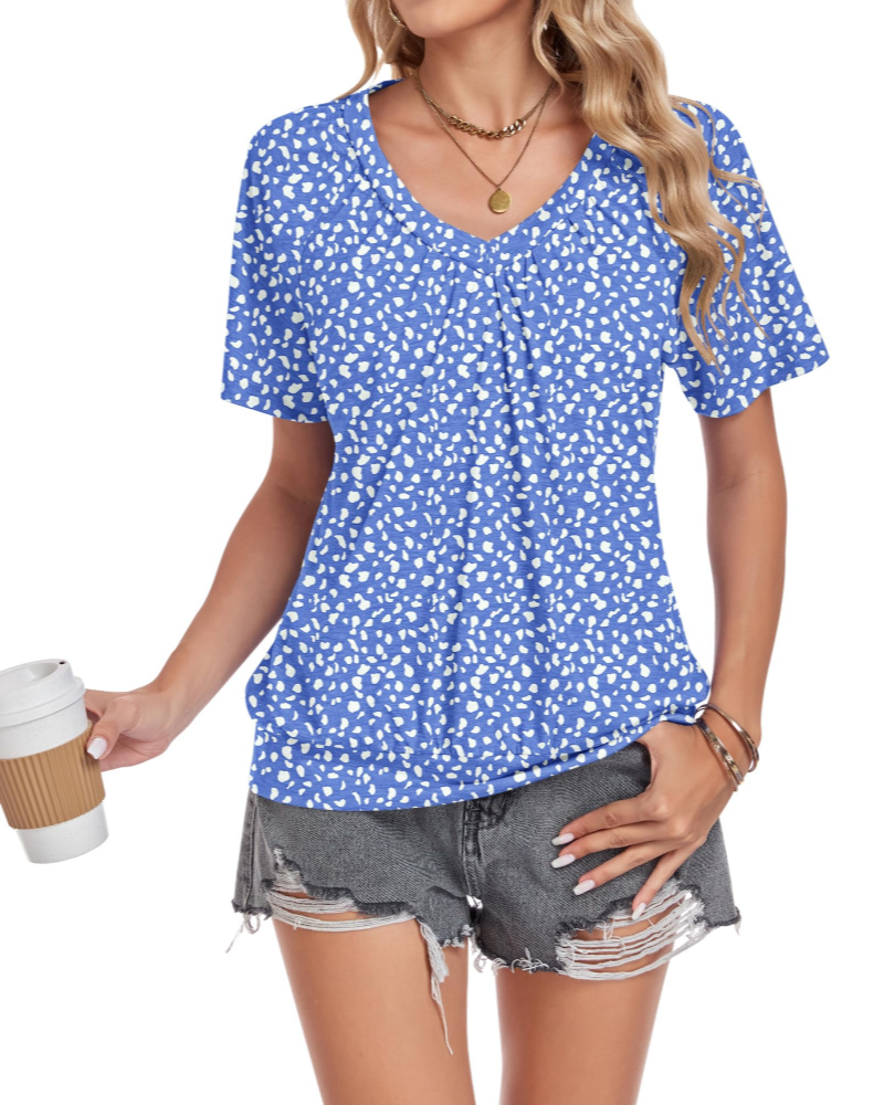 Mia Dames T-shirt Zomer – V-hals Bolzoom Losse Elegante Pasvorm