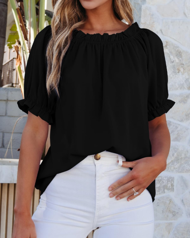 Sophia Bluse til kvinder med bare skuldre – elegant top med puffede ærmer til sommeren