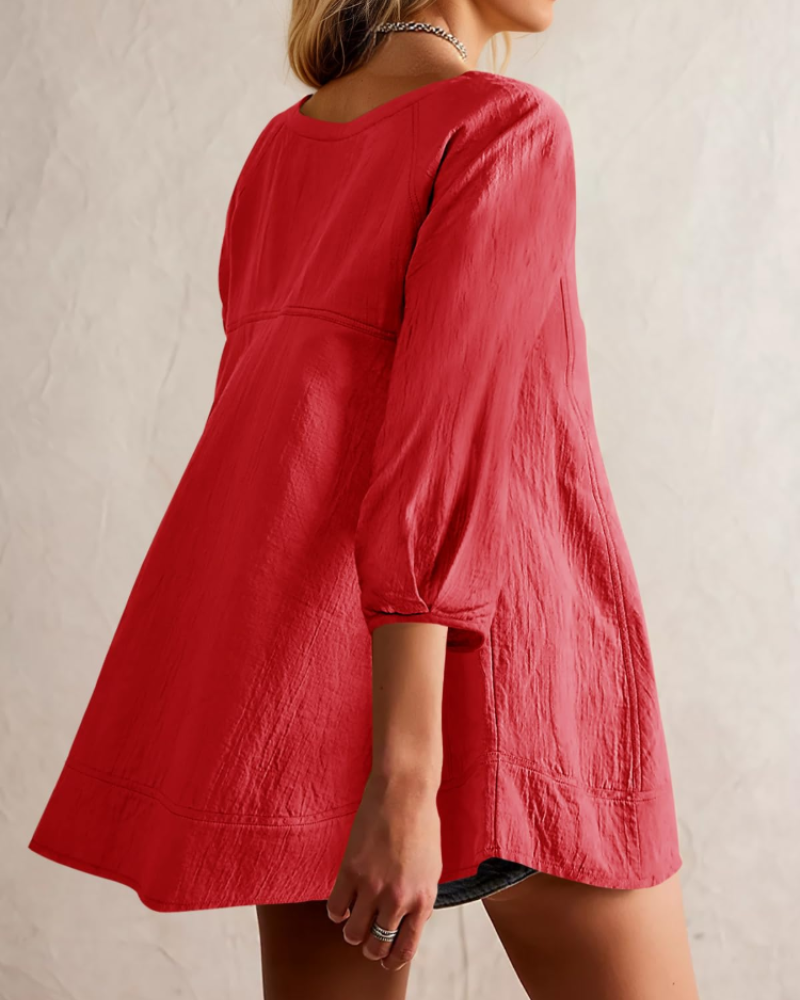 Fiorella Blusa Péplum para Mujer – Blusa Babydoll con Mangas 3/4 de Algodón y Viscosa
