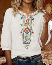 Sarah Blouse Femme Été – Lin Coton Broderie Florale Col V