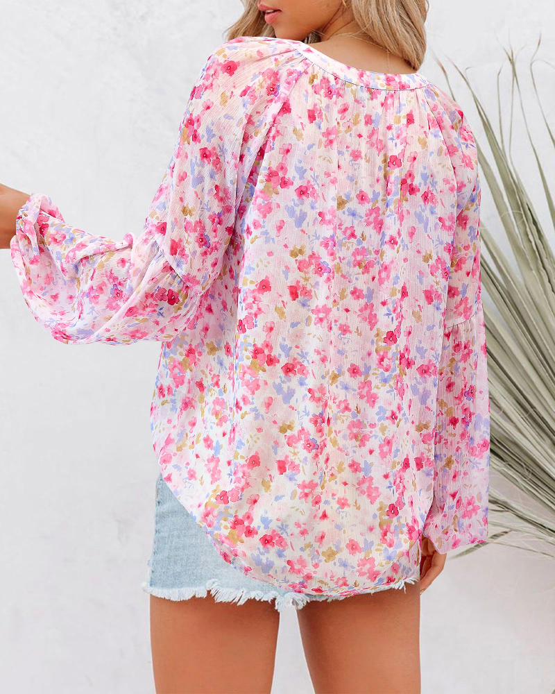 Blusa Paisley Mujer Floral – Blusa Bohemia con Cuello en V y Mangas Largas de Gasa