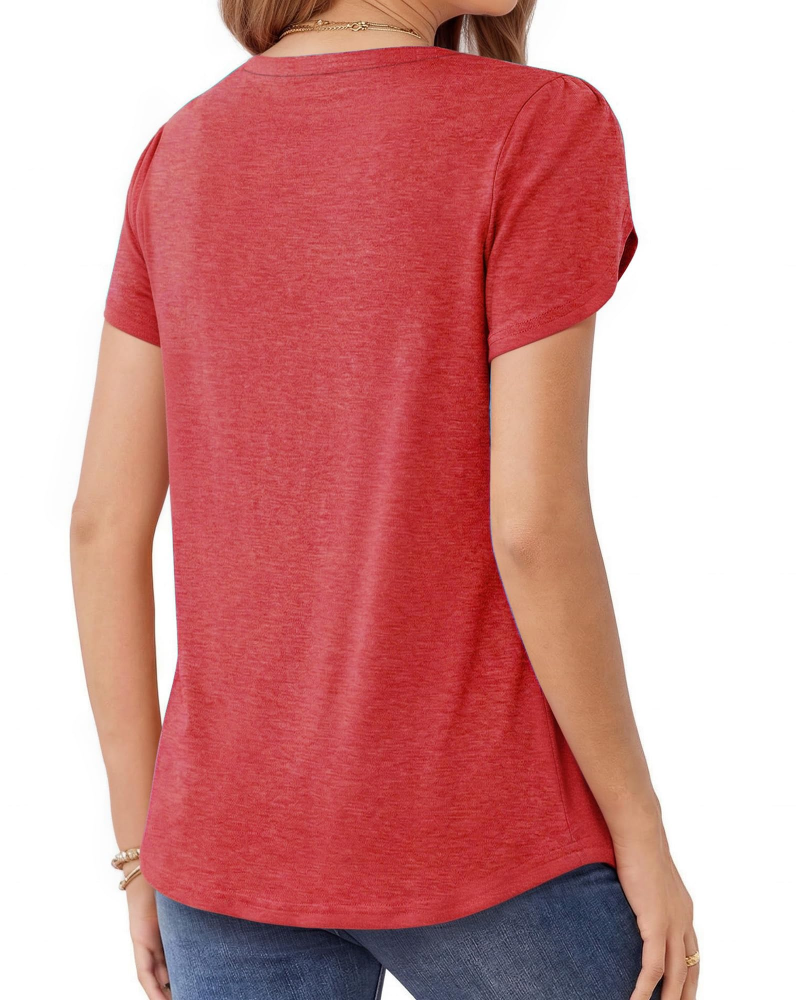 Camisa Fedora Plisada para Mujer – Blusa con Cuello Redondo y Mangas de Pétalo Elegante