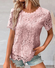 Sophie Blouse Femme Été – Dentelle Col Rond Manches Volantées