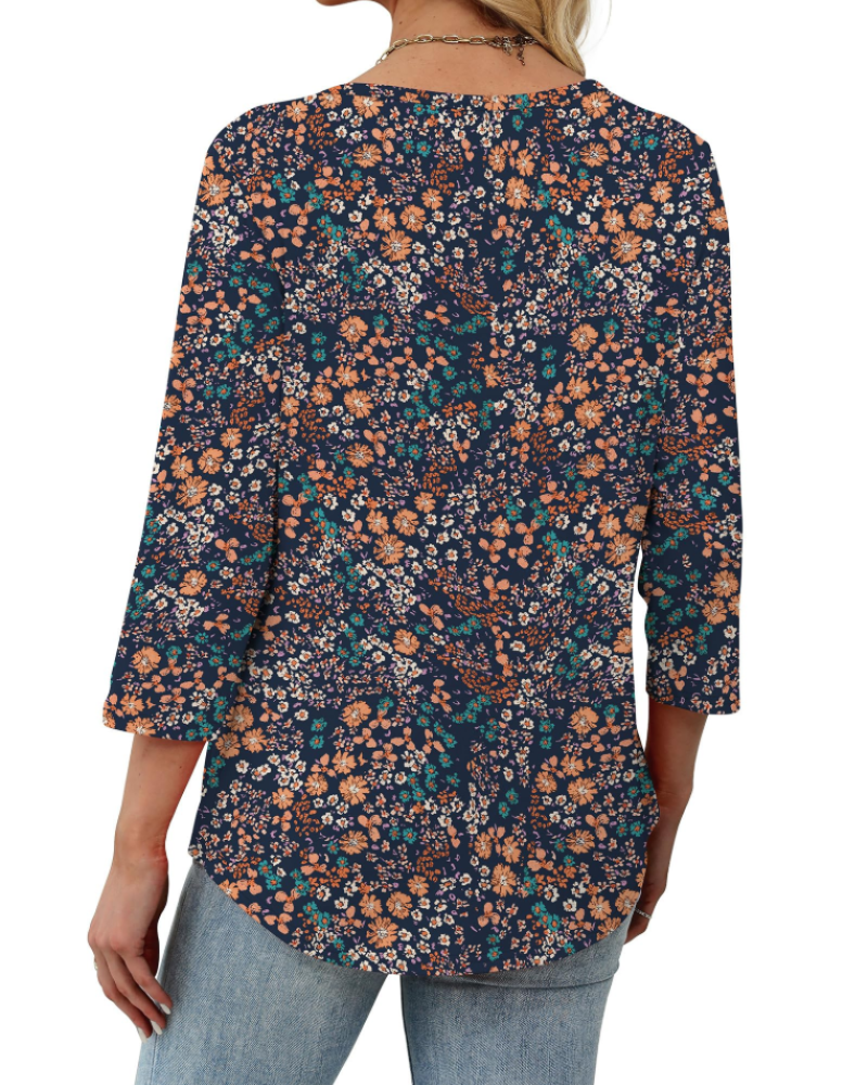 Camille Chemisier Femme Col V – Blouse Plissée à Manches 3/4 Élégante