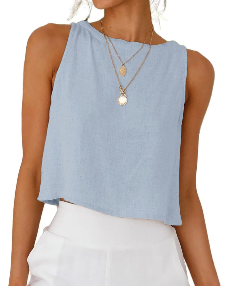 Sienna Top Femme en Lin – Blouse Courte Sans Manches avec Boutons Dos Élégants
