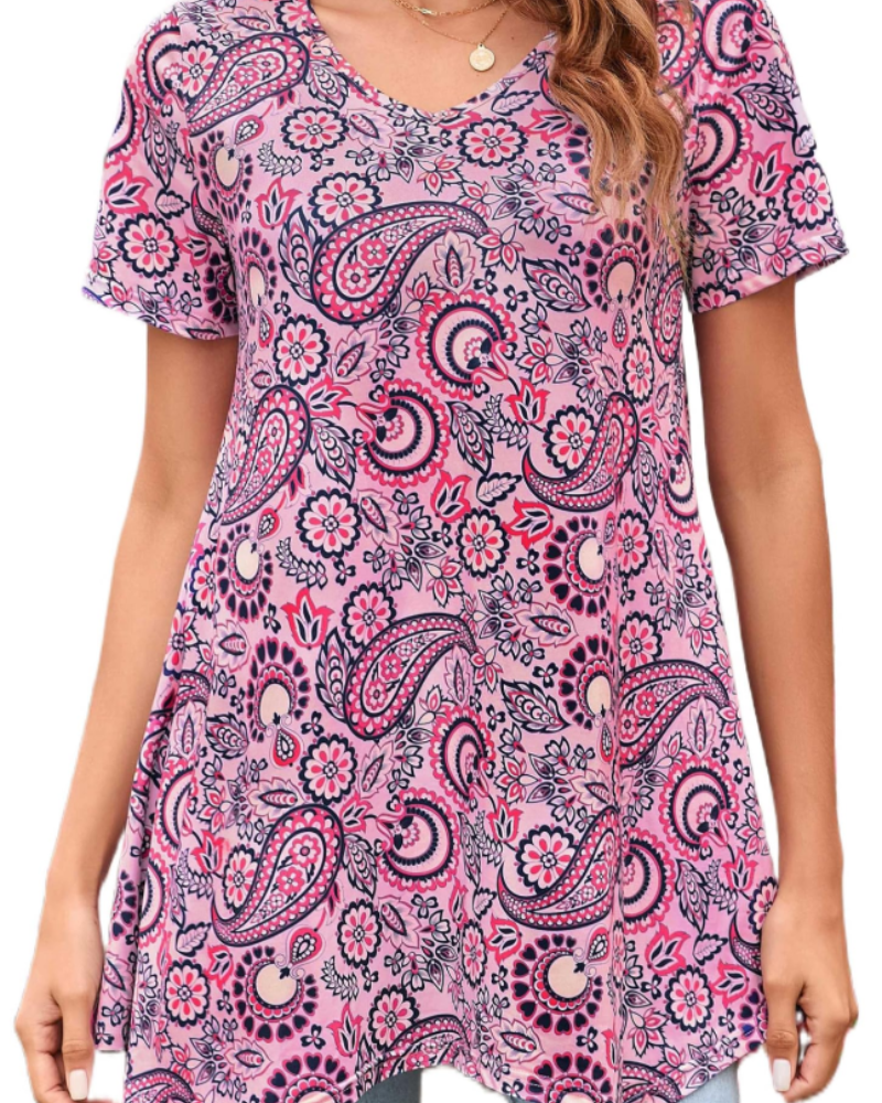 Ivy Tunique Femme Été – Col V Imprimé Paisley Ourlet Fluide