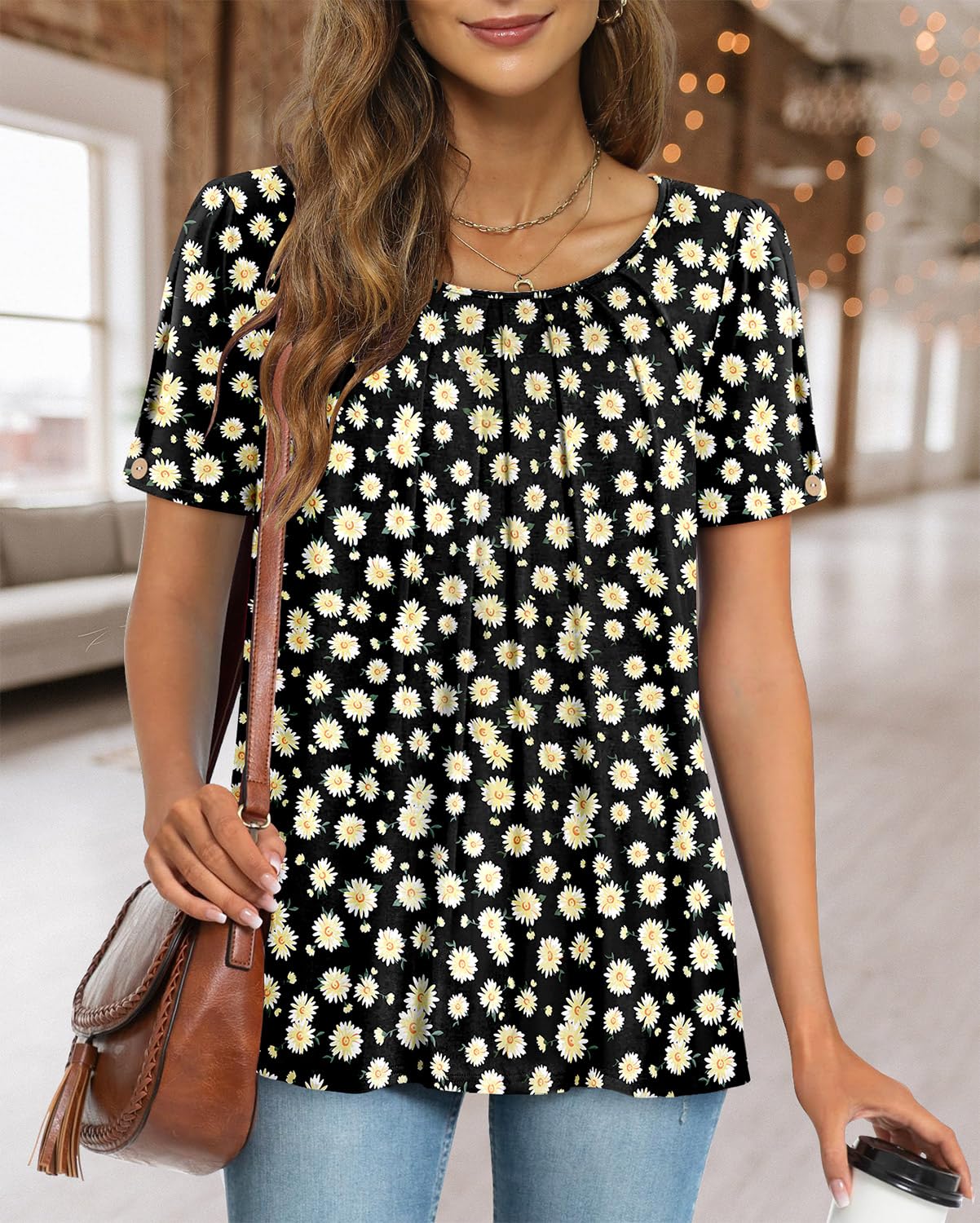 Blusa Casual de Mujer Fairy – Blusa Fluida con Cuello Redondo y Mangas Cortas