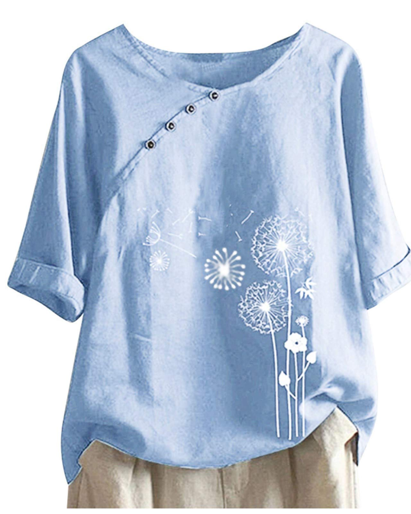 Lanie Women's Summer Blouse – Buttoned Short Sleeve Linen Cotton