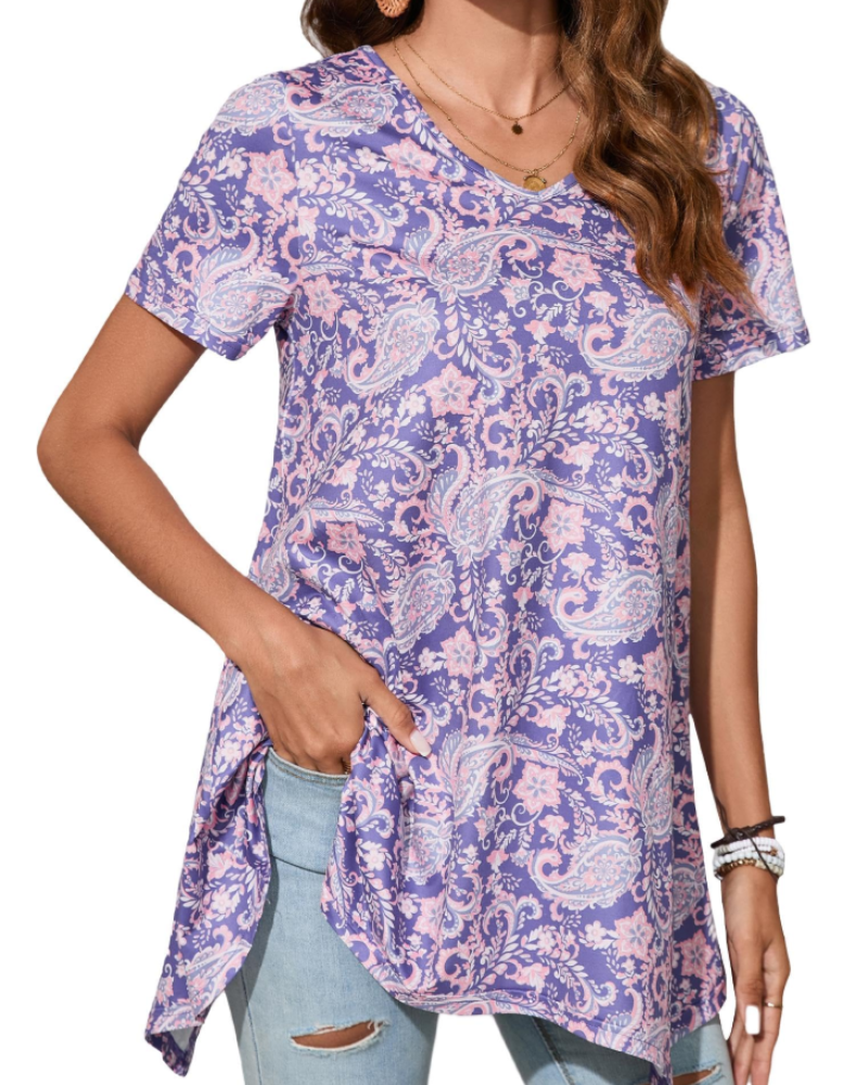 Ivy Tunique Femme Été – Col V Imprimé Paisley Ourlet Fluide