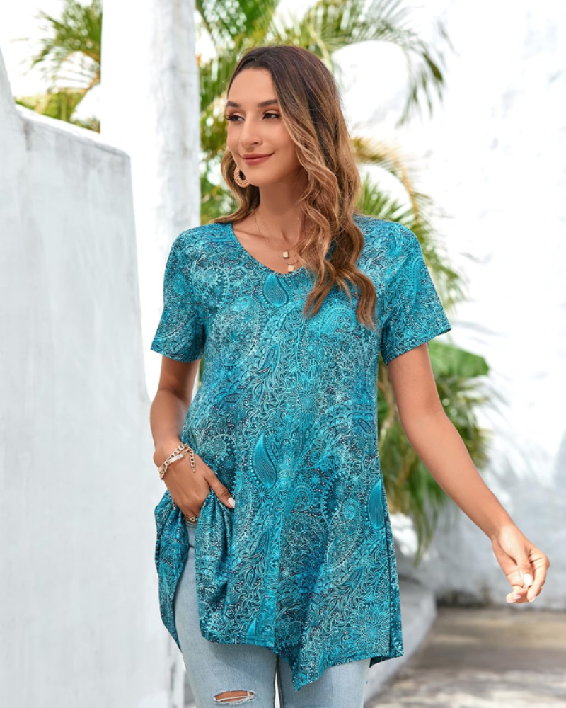 Ivy Tunique Femme Été – Col V Imprimé Paisley Ourlet Fluide