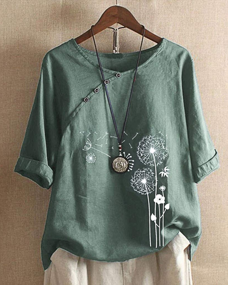 Lanie Women's Summer Blouse – Buttoned Short Sleeve Linen Cotton