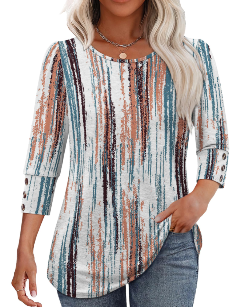 Hannah Chemisier Femme Boutonné – Blouse à Manches 3/4 Légère et Élégante