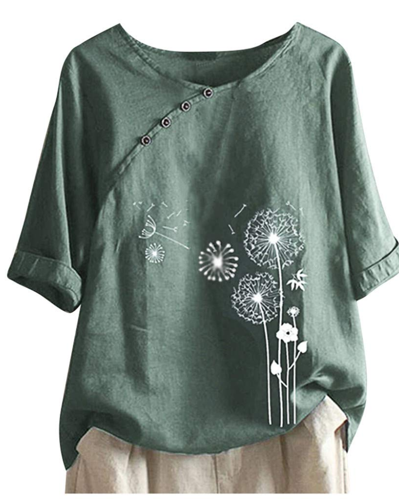 Lanie Women's Summer Blouse – Buttoned Short Sleeve Linen Cotton