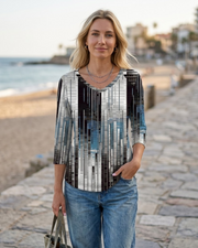 Laura Tunique Femme – Haut Col V Manches 3/4 Élégant Blouse Fluide Été