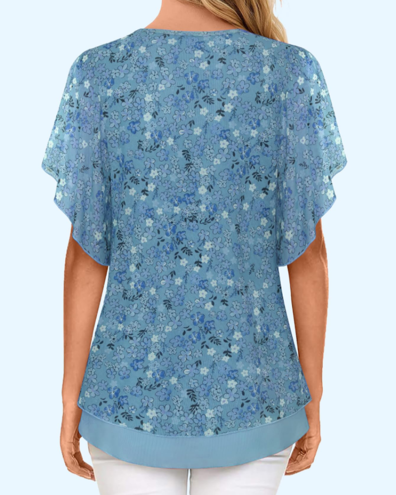 Breelyn Chemisier Femme en Maille – Blouse Col V Double Couche à Manches Volantées