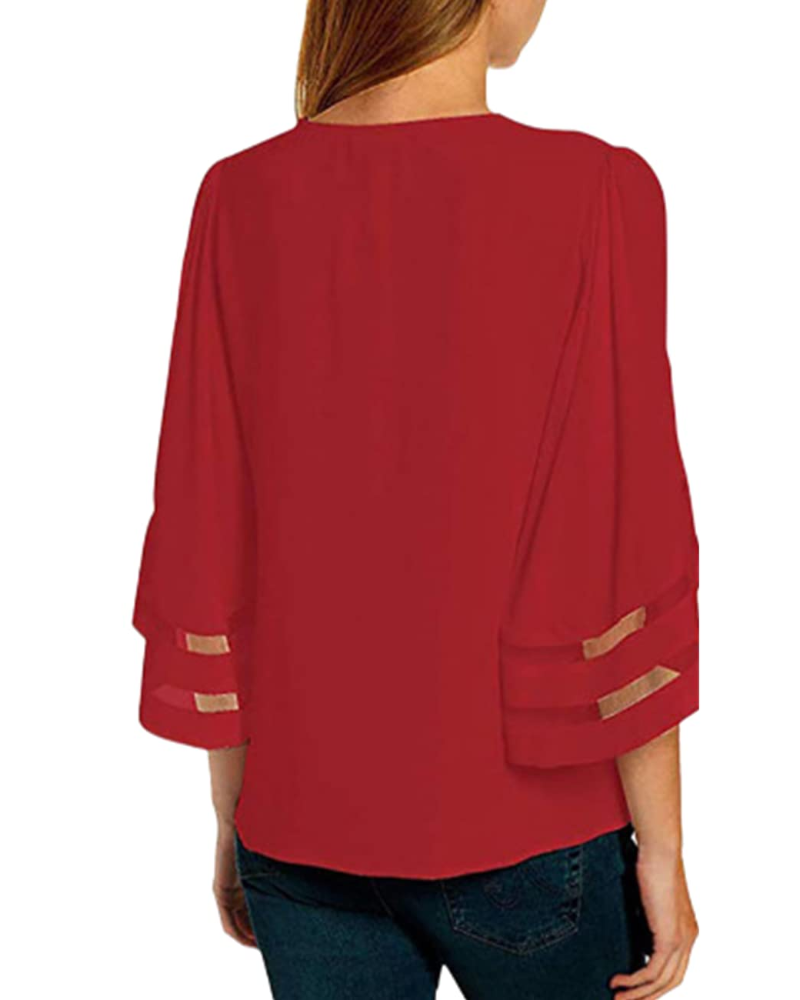 Ghia Damen Sommerbluse – V-Ausschnitt, Glockenärmel 3/4, Eleganter Strick