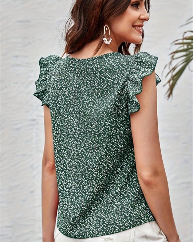 Filomena Women's Floral Chemisier – Lightweight V-Neck Blouse with Flared Sleeves