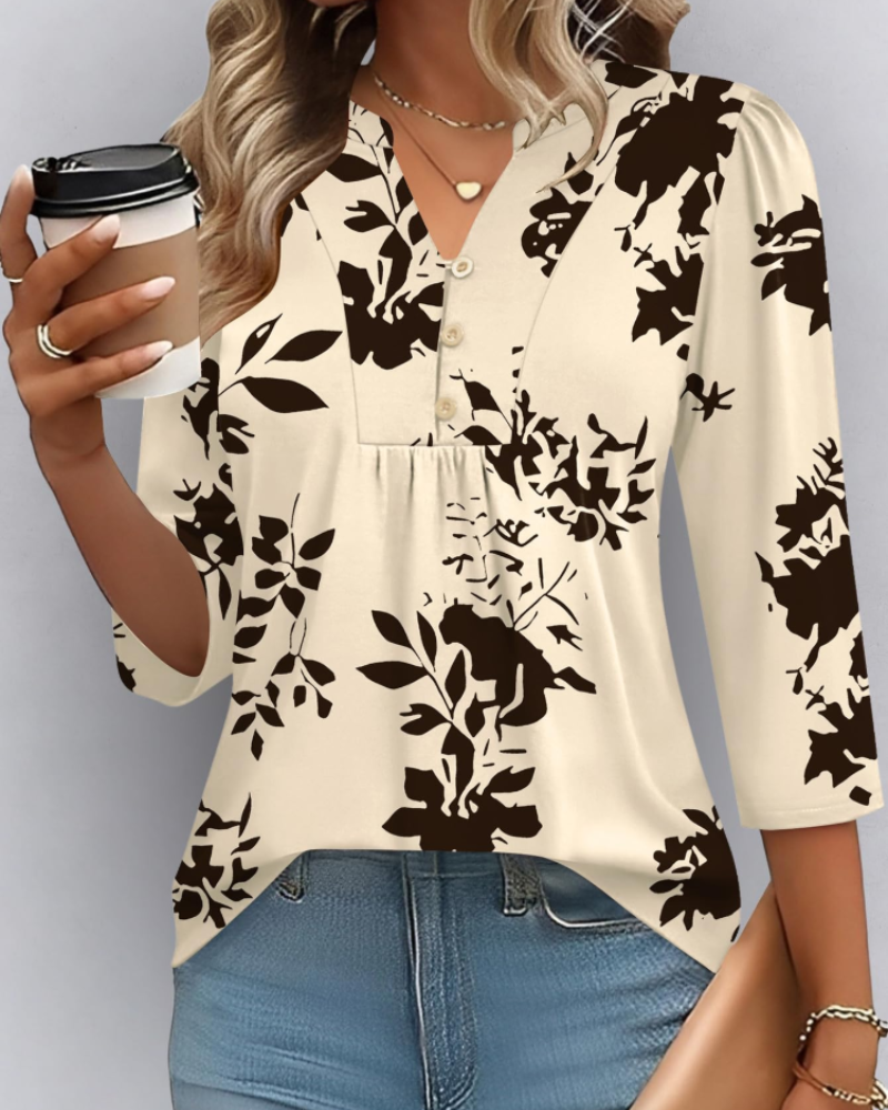 Hailey Chemisier Bohemia Mujer – Blusa con Cuello en V Plisada y Mangas 3/4